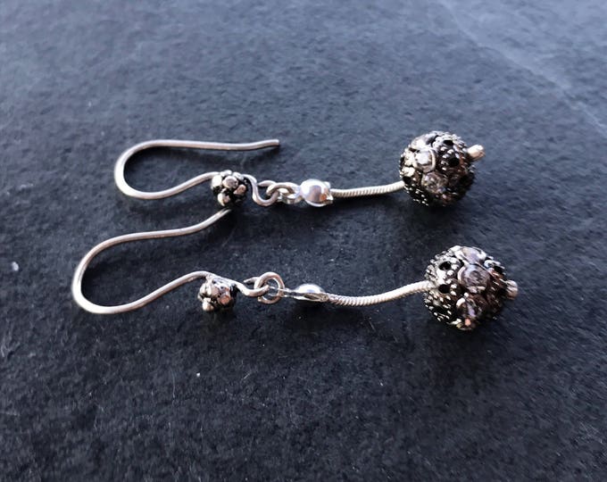 Silver Boho Dangle Earrings - Bohemian Drop Earrings - Silver Bali Earrings - Simple Everyday Silver Earrings, Silver ball earrings