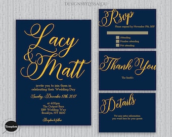navy blue and gold wedding invitation set blue and gold wedding template printable invitation - Blue And Gold Wedding Invitations navy blue and gold wedding invitation set blue and gold wedding template printable invitation - Blue And Gold Wedding Invitations