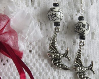 Earrings silver bird & flight
