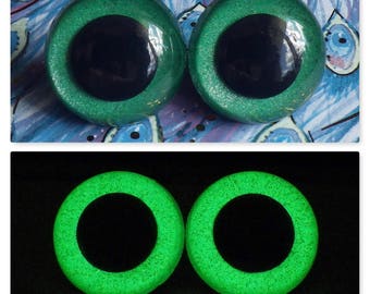 30mm Glow In The Dark Safety Eyes, Green Glitter Safety Eyes With Green Glow, 1 Pair Of Hand Painted Plastic Safety Eyes