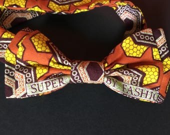 Noeud Papillon double en tissu africain wax strass imprimé motifs géométriques scratch mixte homme femme ethnique original fantaisie