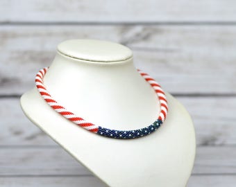 4th July jewelry usa necklace unisex jewelry american flag necklace patriotic jewelry usa flag jewelry patriotic necklace beaded necklace