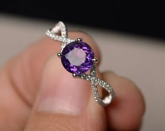 natural amethyst rings promise rings round cut purple gemstone ring solid silver ring wedding gifts - Purple Wedding Ring natural amethyst rings promise rings round cut purple gemstone ring solid silver ring wedding gifts - Purple Wedding Ring
