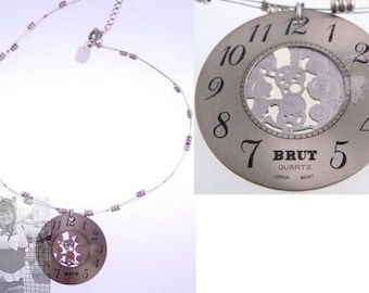STARR WILDE STEAMPUNK Necklace Silver Brut Watch Clock Face Dial Gears Industrial Cosplay Costume Cyberpunk Dieselpunk