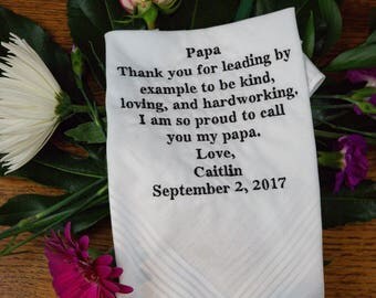 Embroidered father of the bride Wedding Handkerchief PERSONALIZED