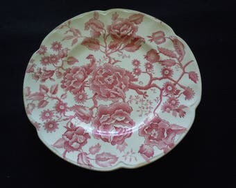Vintage, Red Transferware, Johnson Bros. ENGLISH CHIPPENDALE,Dinner Plate,Chintz,