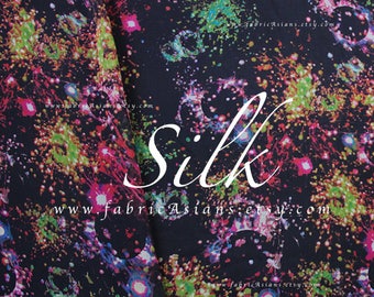 Universe Space black silk chiffon by the yard