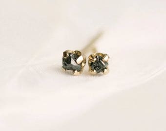 Raw Black Diamond Studs. Diamond Stud Earrings. Diamond Earrings. Genuine Diamond Earrings. Natural Black Diamond Earrings.