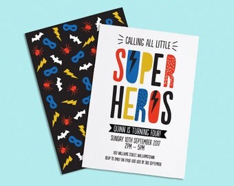 Superhero Invite, Superhero Party Invitation, Printable Superhero Invitation, Superhero Boy and Girl, Batman, Spiderman