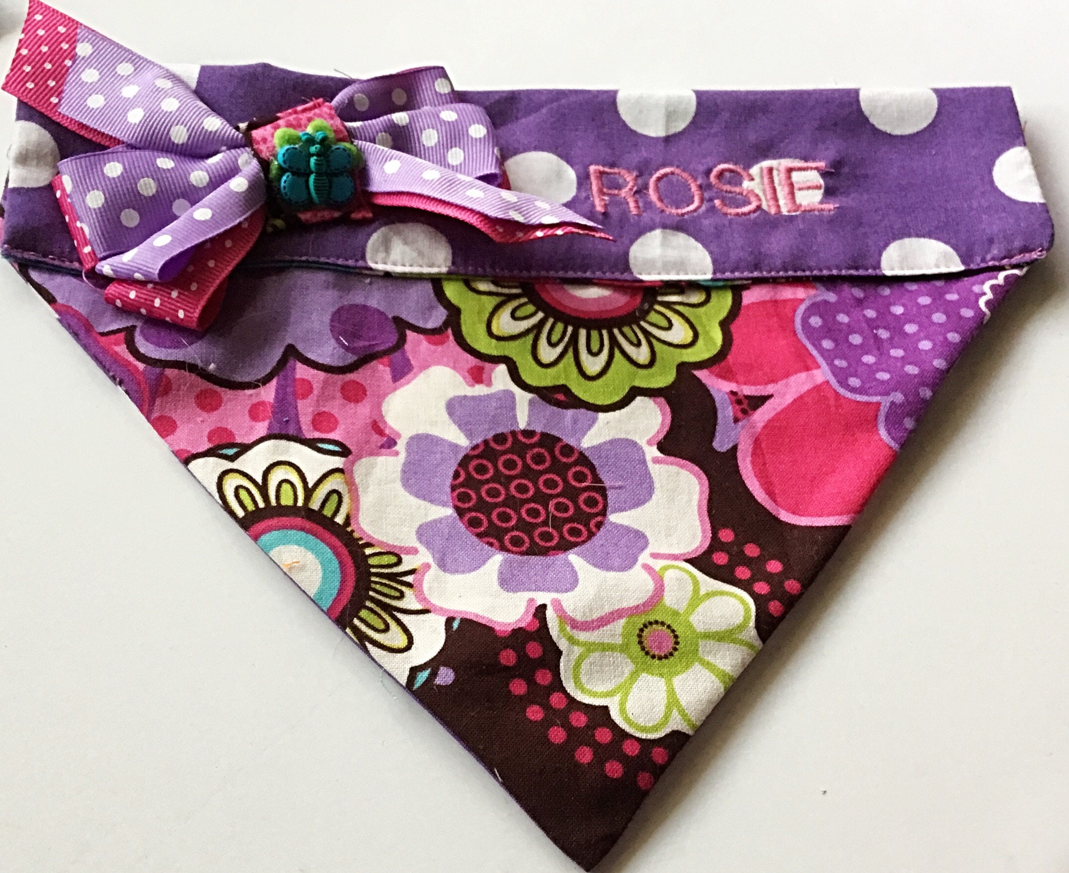 Purple Floral Bandana for Girl Dogs and CatsEmbroidered or