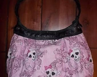 New Thirty-one Purse Skirt for Retired City Purse Pink Glitter Girlie Skulls 31 Gifts BEAUTIFUL Hobo Style
