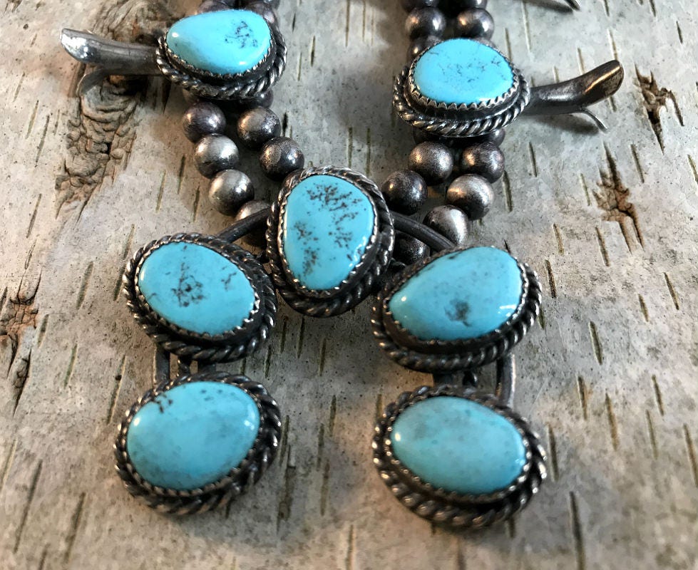 Vintage Mini Squash Blossom Necklace. Sleeping Beauty