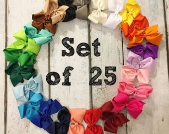 10% OFF!! 5-inch bows - Set of 25- Bow Clips, Alligator Clips, Girl Bows, Cheap Bows, Baby Bows, Dollar Bows, Little Girl Bows, Hair Bows