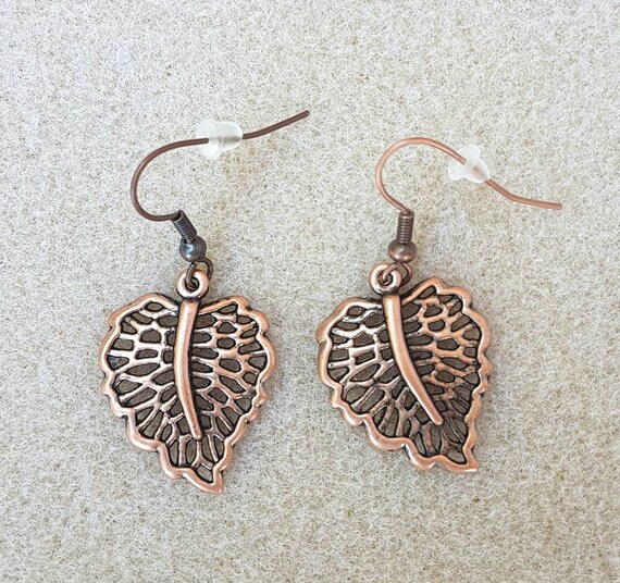 Bronze leaf earrings. Leaf jewellery. Bronze jewellery. Drop