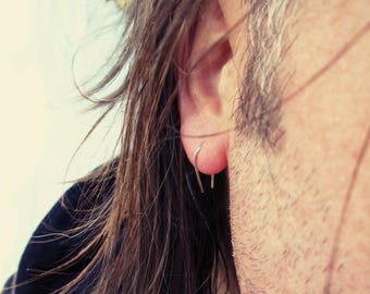 Mens Hoop Earrings, Sterling Silver U Earrings for Men, Single Earring or Pair, Staple Earrings Pins, Arc Open Hoop, Minimal Unisex Earrings