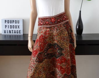 Jupe vintage RENE DERHY bohème bordeaux fleurie voiles taille 36 - uk 8 - us 4