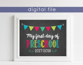 First Day of Preschool Sign | First Day of School Sign | Preschool Sign | Back to School | 1st Day of School | School Chalkboard | PreK Sign