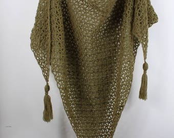 Elegant evening accessory autumn green shawl, scarf, shawl, shrug, shawl with tassels boho chic Keffiyeh, gift for her