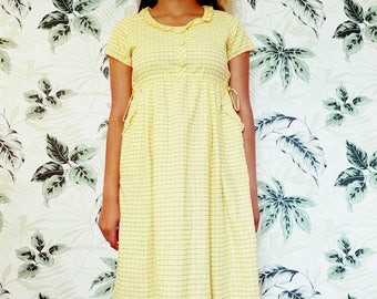 Vintage summer dress - cotton summer dress Uk size 10/12 Eu 40 yellow cotton fabric