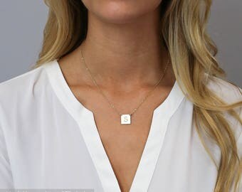 Personalized Square Necklace, Initial Necklace, Dainty Necklace for Her, Gift for Her, Gold Bar, Silver Bar, LEILAJewelryShop, N207