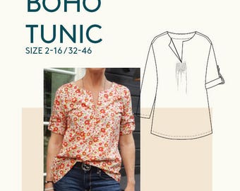 Sewing patterns tunic PDF pattern for women|Tunic PDF sewing pattern for women|Womens tunic sewing pattern|Boho tunic PDF pattern women