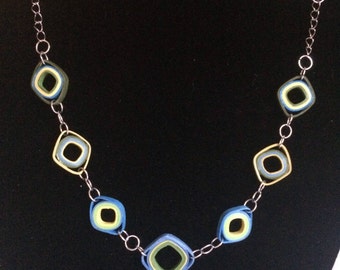Lightweight necklace, paper quilled jewelry, paper quilling jewelry, peacock inspired, eco friendly, recycled paper crafts, everyday jewelry