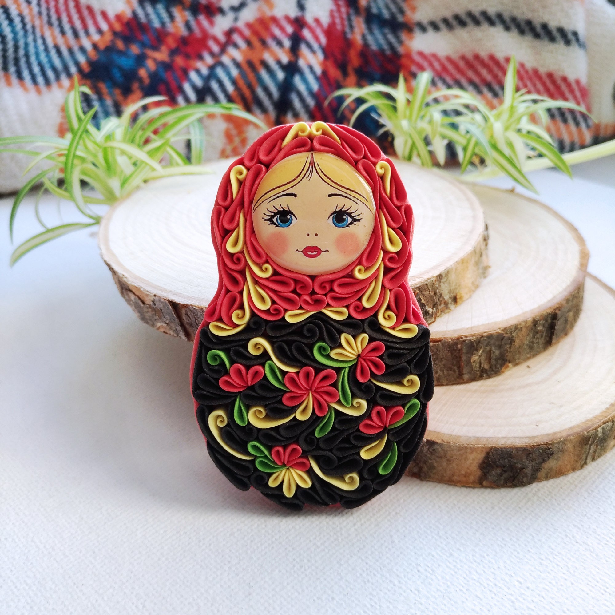 Matryoshka doll brooch Polymer clay Russian nesting doll