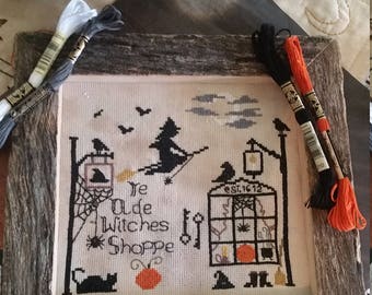 Pattern, Halloween Cross Stitch Pattern, Primitive Cross Stitch, Halloween, Witches Night, Cross Stitch Pattern, Ye Olde Witches Shoppe