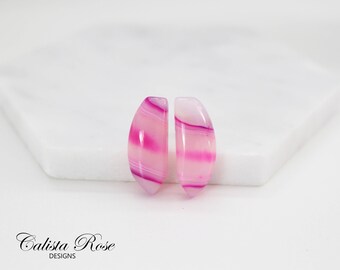 Pink agate earrings Hot pink earrings Pink striped earrings Pink gemstone earrings Pink gemstone studs Fuchsia stud earrings - Sweet Tooth