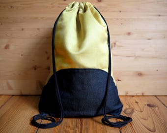 Yellow Gold & Denim Drawstring Bag Backpack