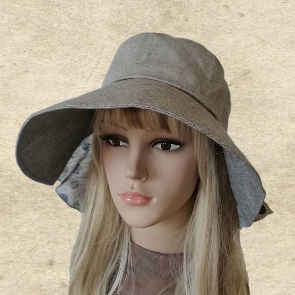 Suns womens hats Cotton summer hats Gray fabric sun hat