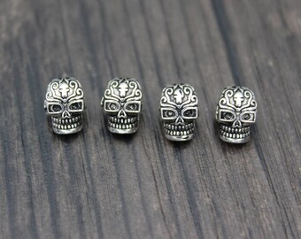 Sterling Silver Skull Bead, Skull head, Skull spacer bead,3D skull