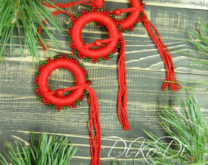 Dream Catcher Ornament red Boho Christmas Tree Holiday Gift for Friends Bohemian Christmas Ornament Set Christmas Decor Mini Dreamcatcher