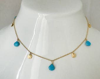 Turquoise Nugget Necklace 14k Gold Fill December Birthstone
