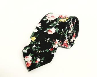 Black floral tie men's floral tie wedding tie gift for men Skinny floral tie groomsmen wedding ties uk