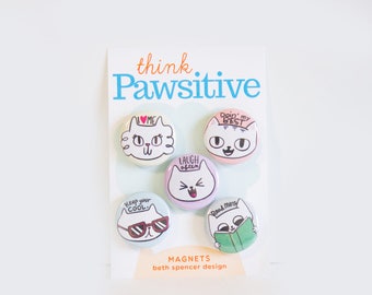 Cute Cat Magnets / Refrigerator Magnets / Kitty Magnets / Cat Magnet Set / Cats / Motivational Magnets / Cute Cat Gifts / Gifts for Cat Lady