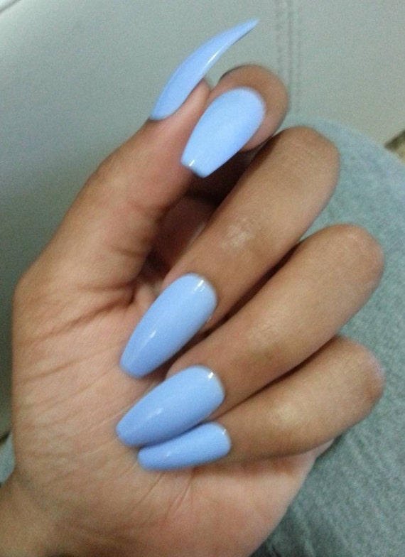 Matte Light Blue Coffin Nails, Pastel Blue Press/Glue on ...