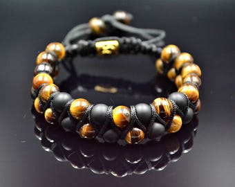 Men's Bracelet Double Shamballa Bracelet Tiger's eye Bracelet Gemstone Bracelet Macrame Bracelet Onyx Bracelet Beaded Bracelet Gift for Men.