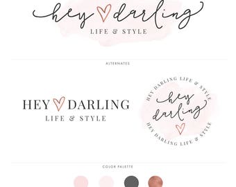 Watercolor & Rose Gold Branding Kit, Photography Logo, Blog Logo, Blog Header, Business Logo, Rose Gold Logo, Watercolor Logo, Branding