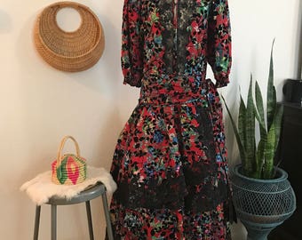 1980s - Vintage Diane Freis - Vintage Gown - Vintage Designer Dress - Spanish Lace - Silk - Limited Edition