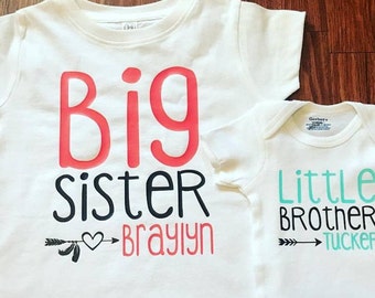 Big Sister Little Brother. Big Brother Little Sister Complete Hospital Set. Coming Home Bodysuit and Shirt. Fully Customizable. Name Shirts.
