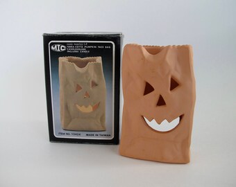 1980s Halloween Jack O Lantern Candleholder Halloween Decoration Paintable Ceramics