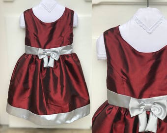 Red taffeta dress girls size 4t - ceremony red burgundy silver girl dress