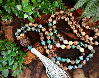 African turquoise mala necklace / Boho mala necklace / Wood mala necklace / 108 mala beads / Boho mala beads / Mala necklace 108 / 108 mala