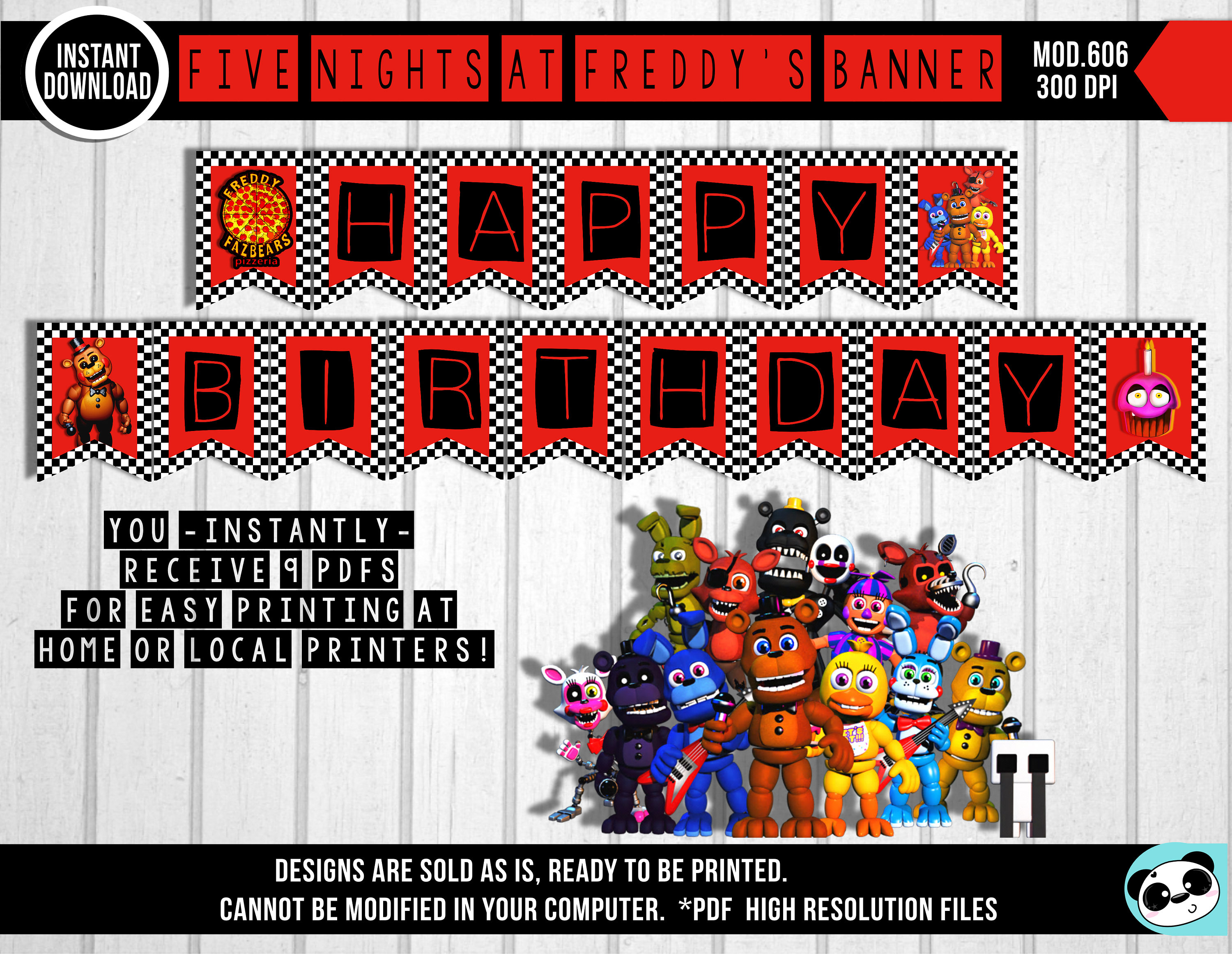 DESCARGA INMEDIATA FNAF Banner de feliz cumpleaños