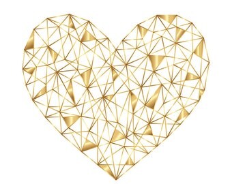 Heart Print Gold Heart Art Geometric Heart Bedroom Wall