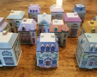 Lenox Spice Village, fine porcelain spice jars, 1989 Spice Village set of 20