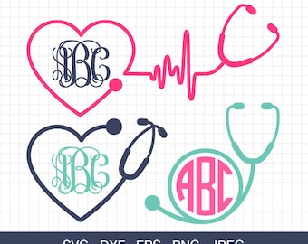 Nurse Svg, Stethoscope Svg, Stethoscope monogram frames Svg, Nurse Stethoscope Svg, Heartbeat SVG, Doctor SVG, for Silhouette & CriCut .