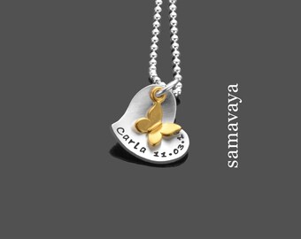 Name chain hearts Butterfly 925 Silver necklace for kids