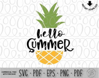 Hello summer svg, Summer svg, Pineapple svg, Summer cut file, summer svg files for cricut, svg files